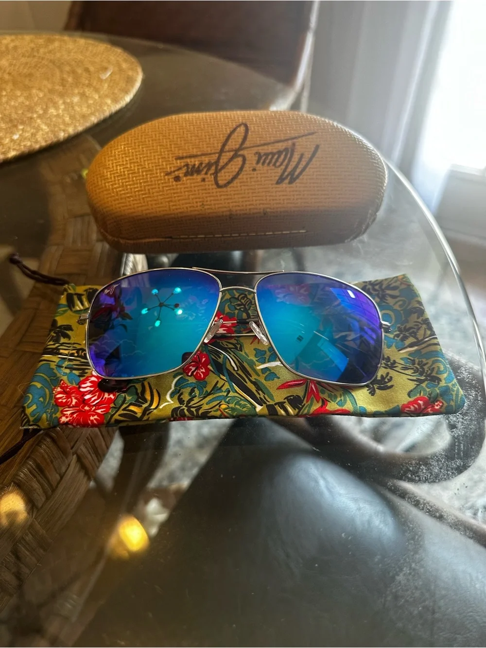 Maui Jim Titanium Silver Frame Polarized Blue Lenses